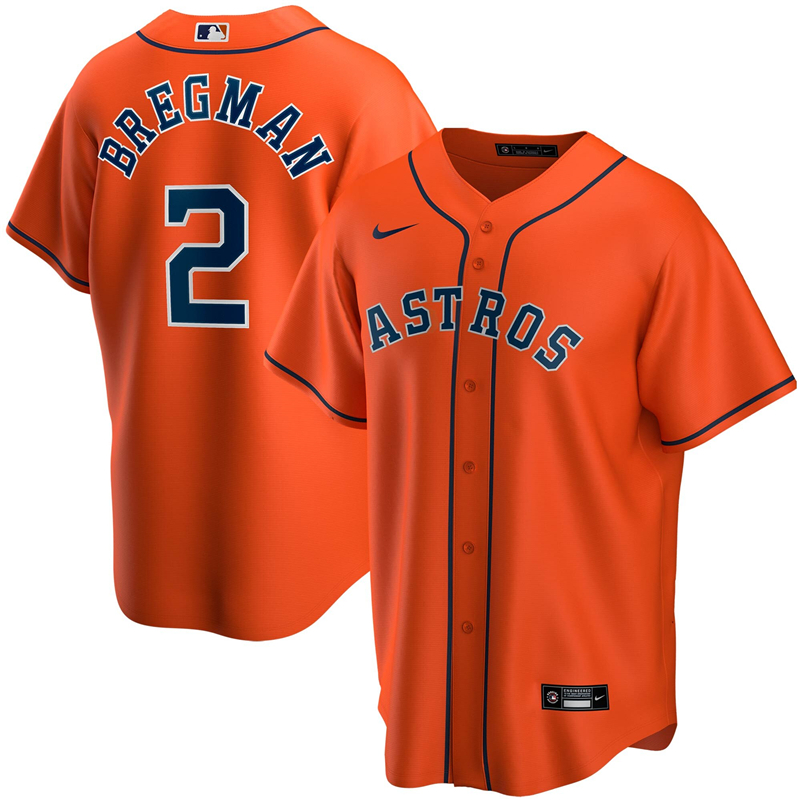 2020 MLB Men Houston Astros #2 Alex Bregman Nike Orange Alternate 2020 Replica Player Jersey 1->houston astros->MLB Jersey